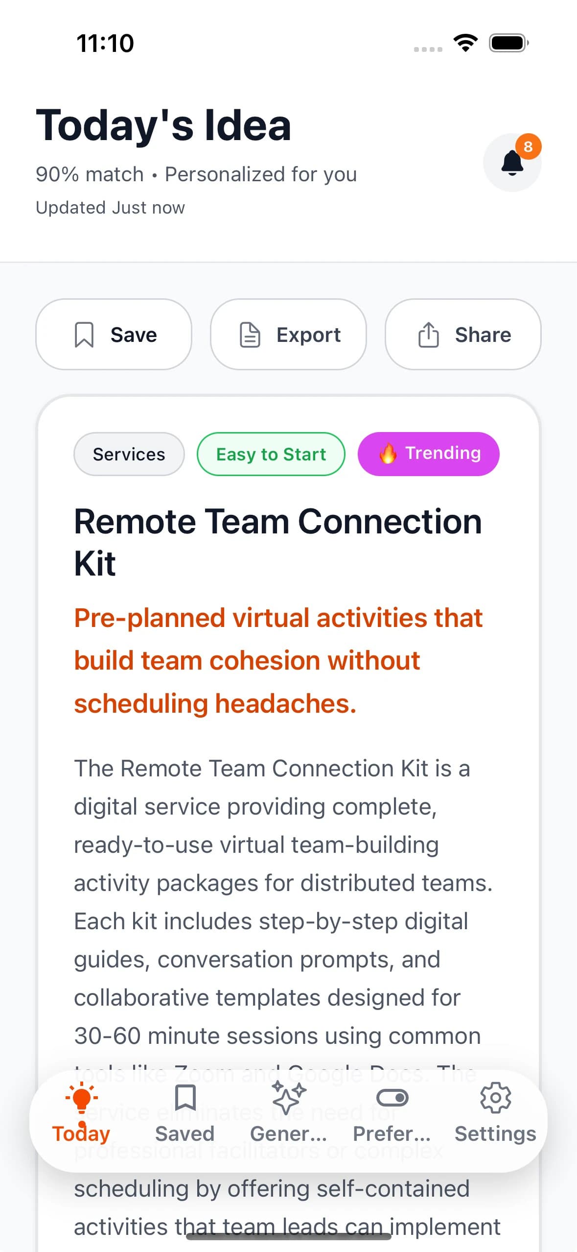 Daily Business Idea - Today Idea Screen