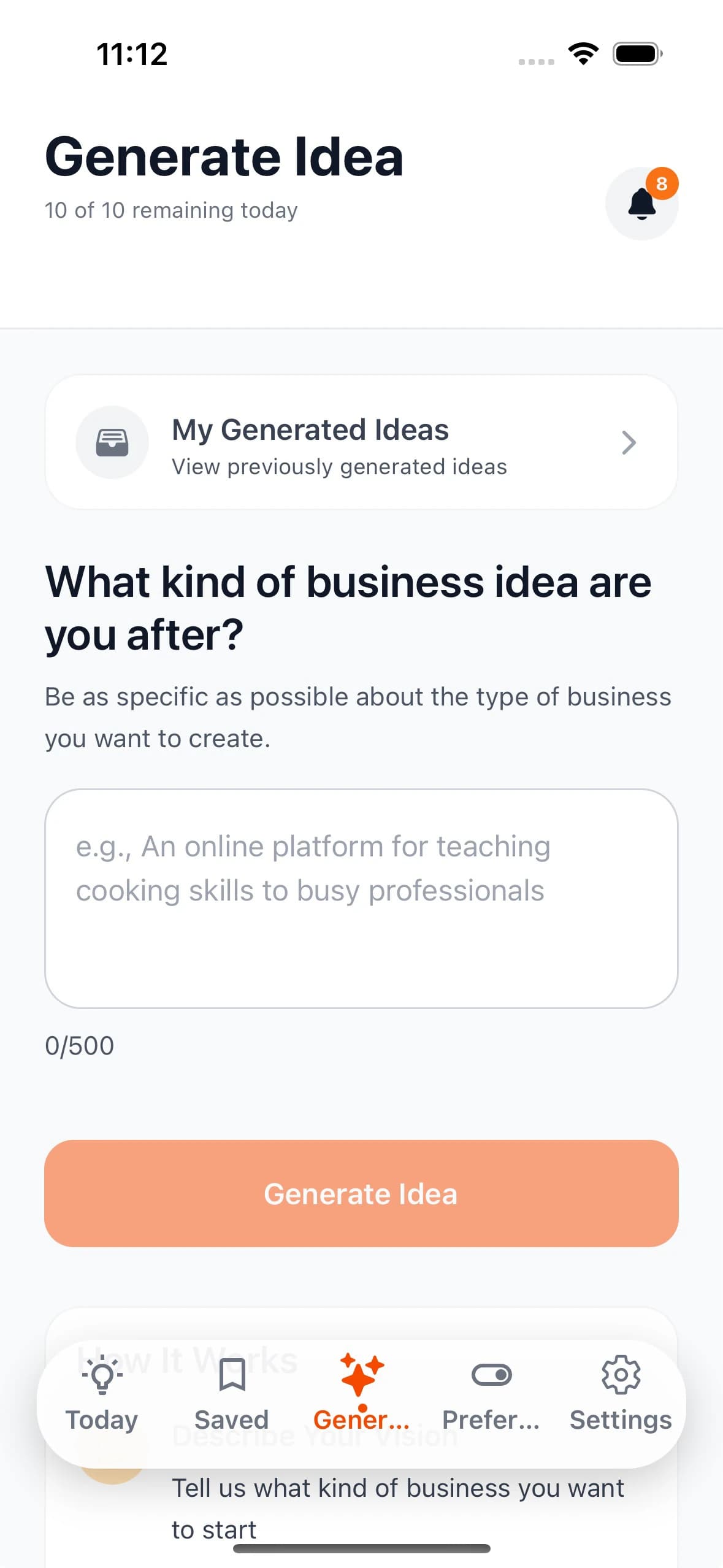 Daily Business Idea - Generate Idea Screen