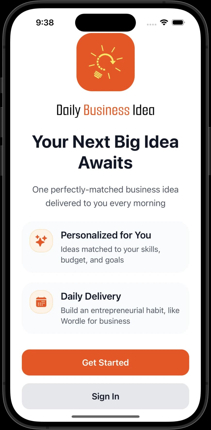 Daily Business Idea app screenshot
